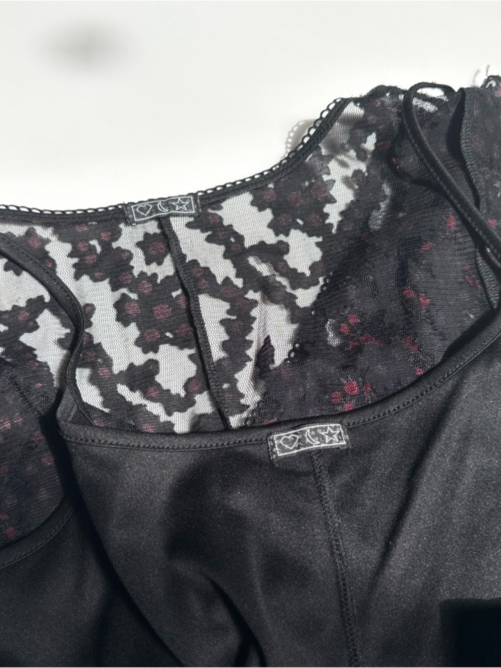 Y2K Heart Moon Star black read flowers Lace Dress Whimsigoth size M - Picture 10 of 16
